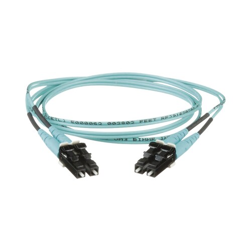 Jumper de Fibra Optica Multimodo 50/125 OM3, LC-LC Duplex, OFNR (Riser), Color Aqua, 1 Metro