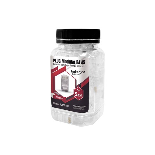 Bote con 100 Piezas de Plug Modular RJ45 Cat5e blindado, chapado de oro a 30 micras para durabilidad extrema CON PIN DE TIERRA