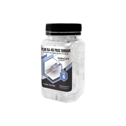 Bote con 100 Plugs Pass through RJ45 Cat6 sin blindaje, chapado de oro a 30 micras para durabilidad extrema
