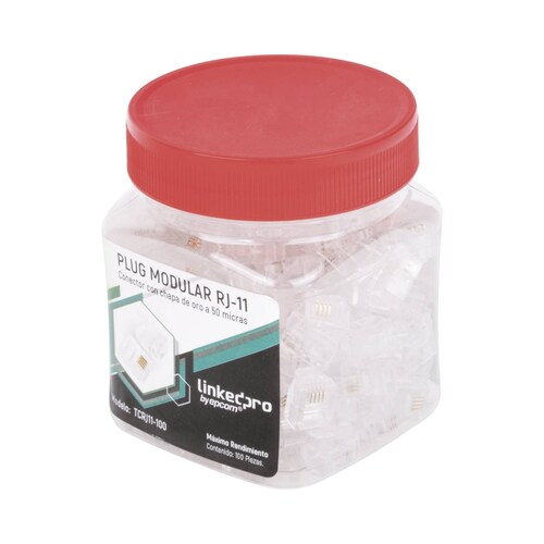 Bote con 100 piezas de plug modular tipo RJ11 de 4 contactos chapado de oro a 50 micras