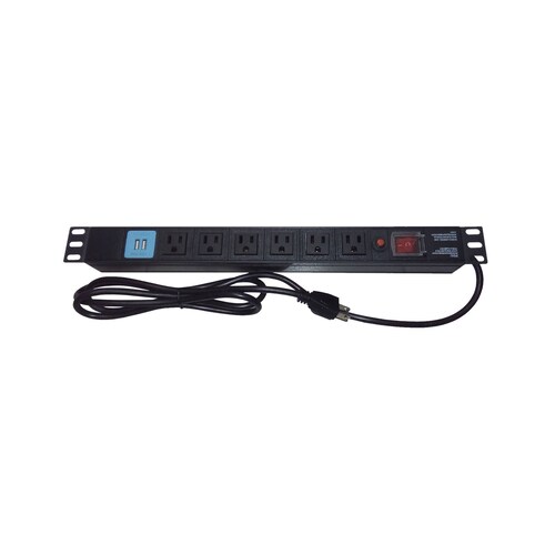 Tomacorriente multiple horizontal para rack de 19in, 6 contactos (THE0040091001001)