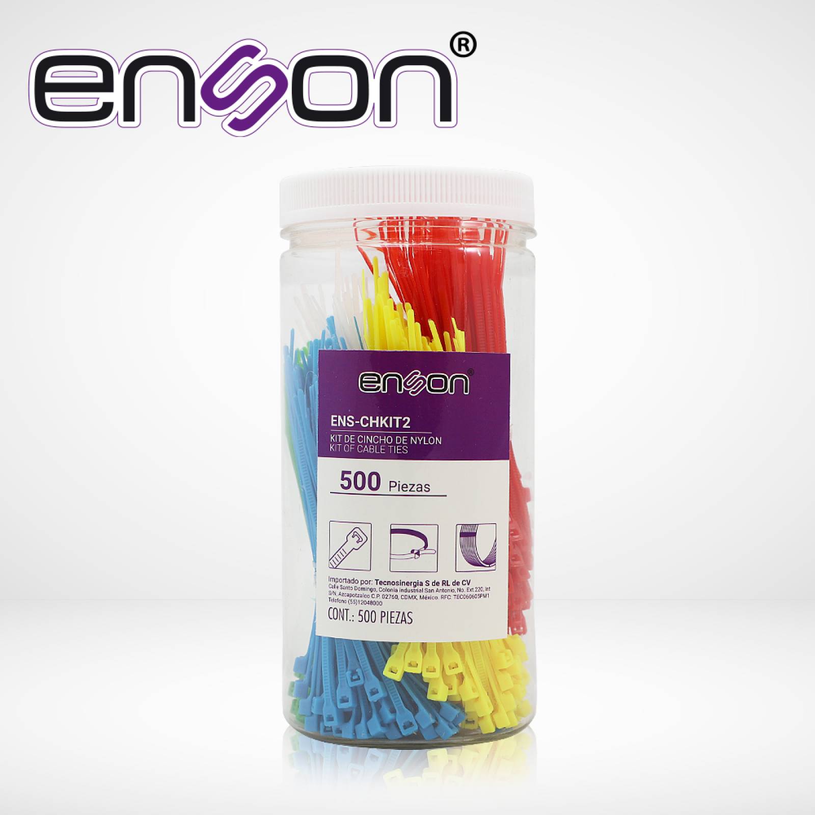 Kit De Cinchos De Nylon Ens-chkit2 De 500 Piezas En 5 Colore