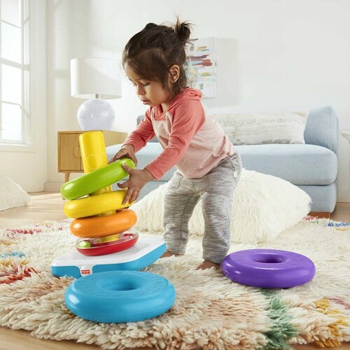 Fisher-Price Toddler Toy Giant Rock-A-Stack, 6 anillos apilables con base Roly-Poly 