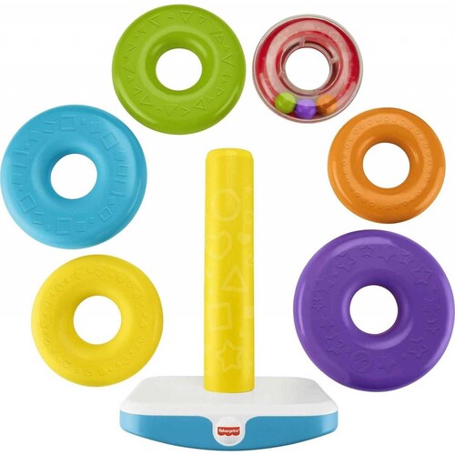 Fisher-Price Toddler Toy Giant Rock-A-Stack, 6 anillos apilables con base Roly-Poly 