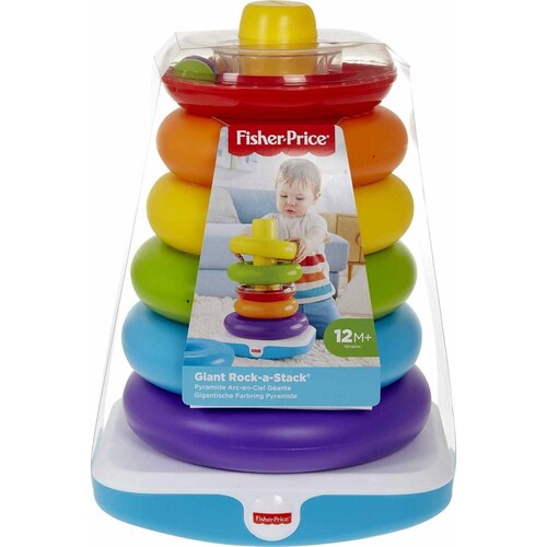 Fisher-Price Toddler Toy Giant Rock-A-Stack, 6 anillos apilables con base Roly-Poly 