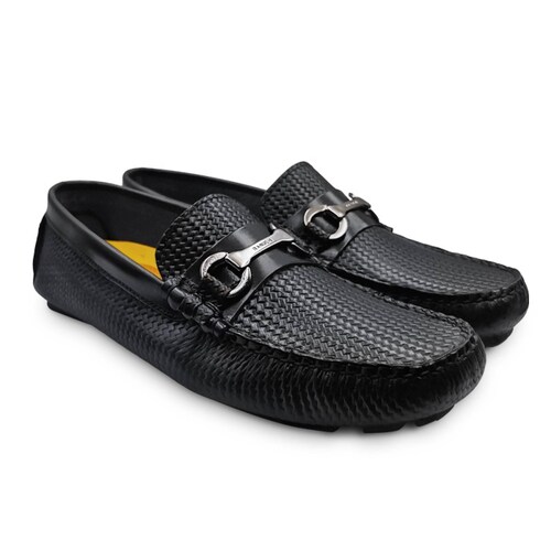 Mocasin Driver Randem Ferro Exotico Grabado Trenzadillo Negro