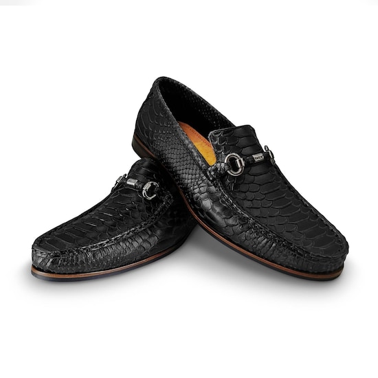 Mocasin Zapato Windsor Casual Hombre Randem Python Negro Grabado