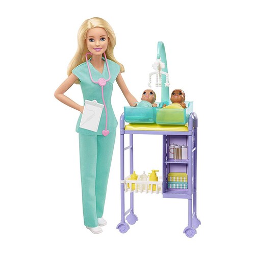 Muñeca Barbie Doctora Pediatra Con 2 Bebes.
