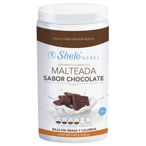 MALTEADA LIGHT SABOR CHOCOLATE CON FIBRA, PROTEÍNAS, VITAMINAS Y MINERALES SHELÓ 460G