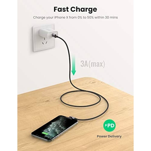 UGREEN Cable USB-C a Lightning de Ángulo Recto 90 Grado us AirPods Pro iPad y más