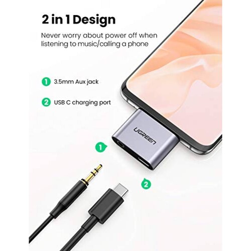 UGREEN Adaptador de Auriculares USB C a Jack 3.5 mm 2 e /7 Pro Xiaomi Mi 9/8 PS5.
