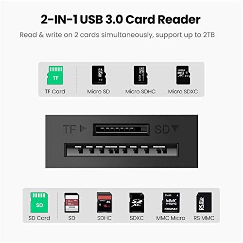 UGREEN 2 en 1 Lector de Tarjeta Múltiple Lector USB 3.0 eamente Entre Dos Tarjeta