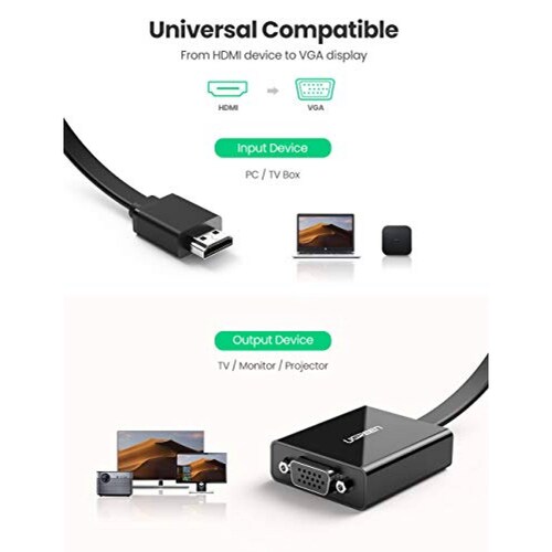UGREEN Adaptador HDMI a VGA 1080P Audio 3.5mm con Micro i/Projector y HD TV Negro