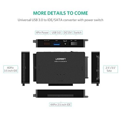UGREEN USB 3.0 a IDE y SATA Adaptador para 2.5 y 3.5 Pl  de Alimentación Incluido