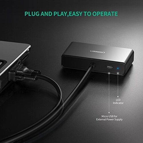 Splitter VGA Ugreen 1M Divisor Adaptador VGA a 2 VGA pu 60HZ macho a hembra Negro