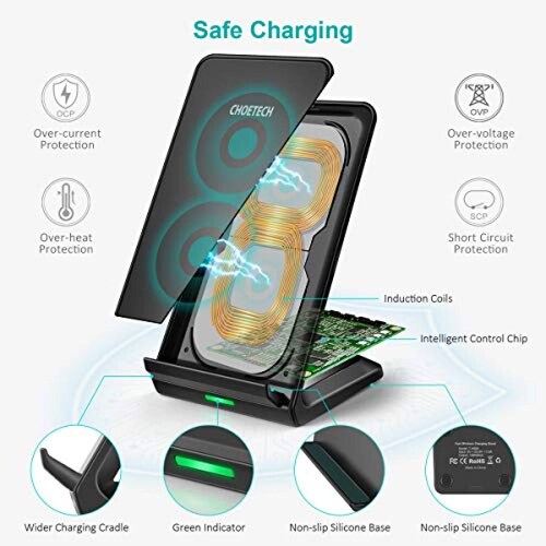 CHOETECH Cargador Inalámbrico Rápido, Wireless Charger Qi de Soporte para Samsung Galaxy S21/20 Ultra/S10/9/8 Plus/S7 Edge/Note 20 Ultra/10/9/8,iPhone 12/11 Pro Max/X/8/8 Plus Adaptador no Incluido