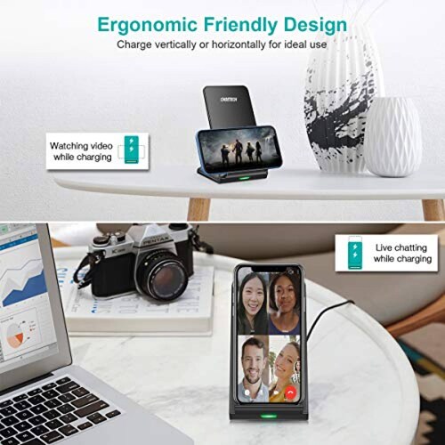 CHOETECH Cargador Inalámbrico Rápido, Wireless Charger Qi de Soporte para Samsung Galaxy S21/20 Ultra/S10/9/8 Plus/S7 Edge/Note 20 Ultra/10/9/8,iPhone 12/11 Pro Max/X/8/8 Plus Adaptador no Incluido