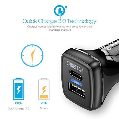 Funda Cargador Auto USB Tipo C 36W CHOETECH,Carga Rapida 6,Pixel XL