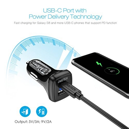 Funda Cargador Auto USB Tipo C 36W CHOETECH,Carga Rapida 6,Pixel XL