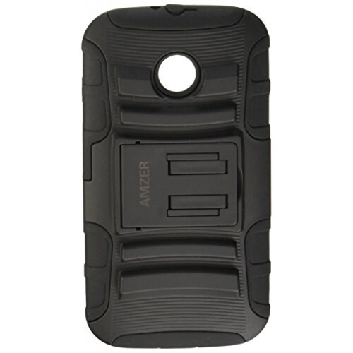  Funda Amzer Rugged Hybrid Kickstand Case Cover for Motorola Moto E XT1022, Black