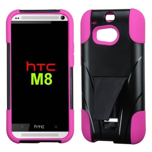  Funda Asmyna MyBat - Carcasa para HTC One M8 (función Atril), Color Negro, Hot Pink