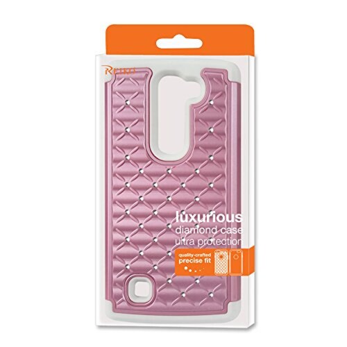 Funda Reiko Diamond Hybrid Cell Phone Case for LG Volt 2 White/Pink