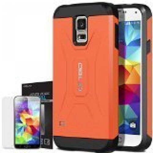 Funda Obliq Xtreme Pro Estuche para Galaxy S5 con Escudo Anaranjado