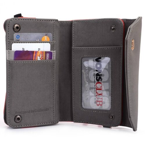 Funda Kroo Women's Clutch Wallet for Smart Phone with Shoulder Straps - Red and Grey