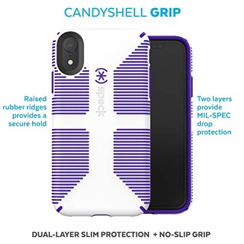 Funda Speck Products CandyShell Grip - Carcasa para iPhone XR, Color Blanco y Morado