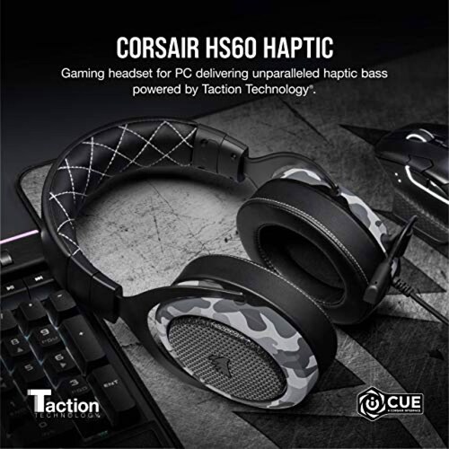 Audífonos Corsair HS60 Haptic  Auriculares estéreo para Juegos con baj rctic Camo