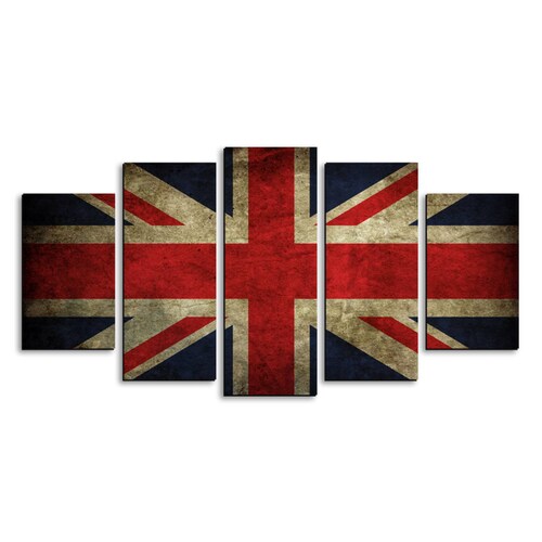 Cuadro decorativo Bandera Inglesa Vintage Londres moderno decoración 150x80cm 5 piezas