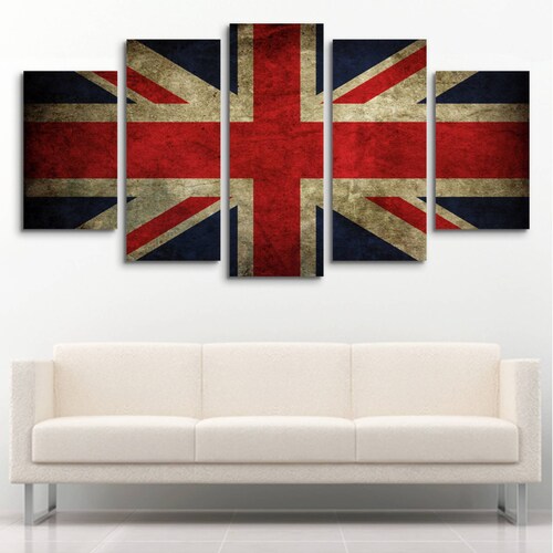 Cuadro decorativo Bandera Inglesa Vintage Londres moderno decoración 150x80cm 5 piezas