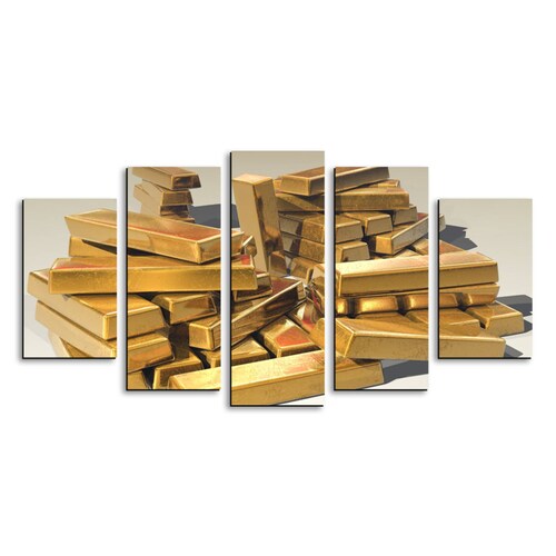 Cuadro decorativo Barras de Oro Abundancia moderno decoración 150x80cm 5 piezas