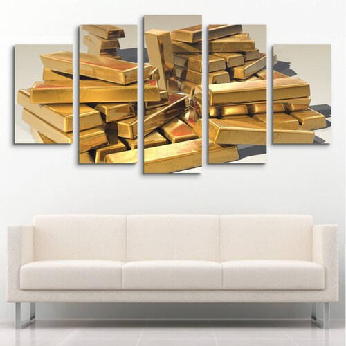 Cuadro decorativo Barras de Oro Abundancia moderno decoración 150x80cm 5 piezas
