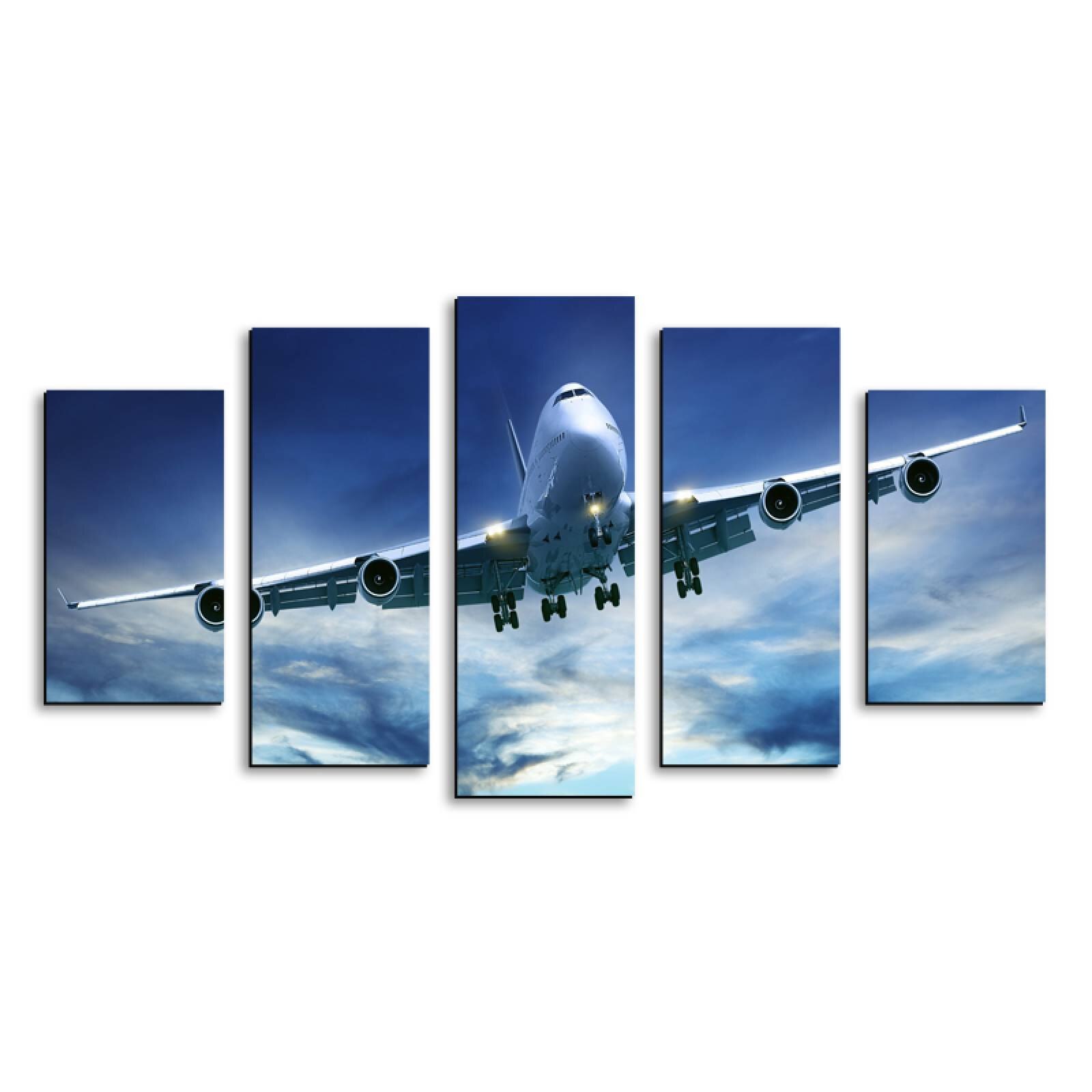 DEFD 5 Piezas Cuadro Avión Boeing 747 5 Piezas Impresión En Lienzo Tablero del Moderno con Marco Cuadro De Arte Sala De Decoración Hogareña 100 55Cm 
