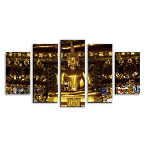 Cuadro decorativo Buda Dorado Meditando moderno decoración 150x80cm 5 piezas