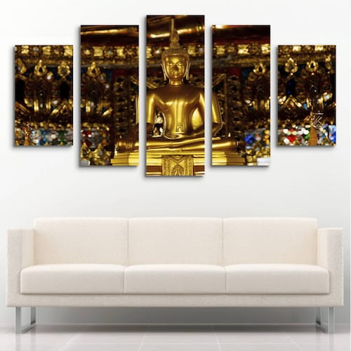 Cuadro decorativo Buda Dorado Meditando moderno decoración 150x80cm 5 piezas