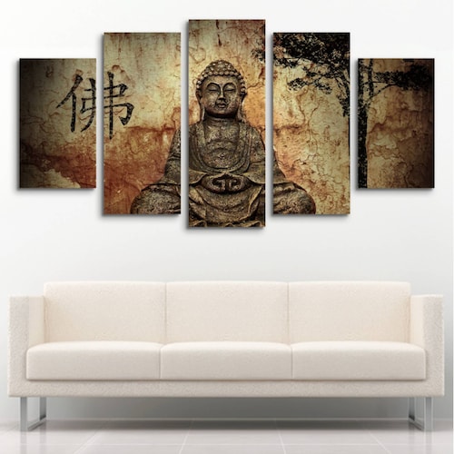 Cuadro decorativo Buda Vintage Meditando moderno decoración 150x80cm 5 piezas