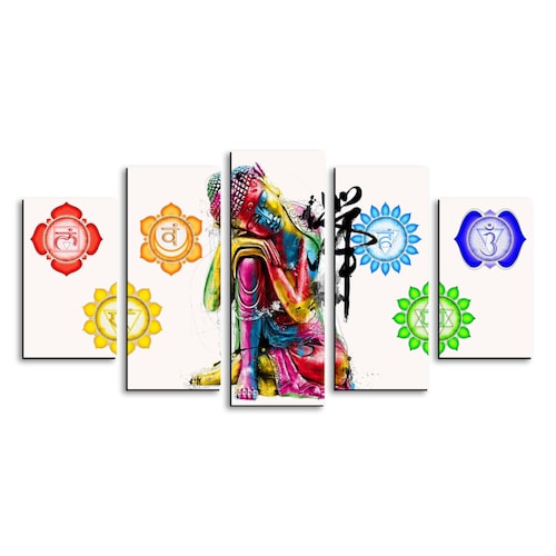 Cuadro decorativo Buda de Colores y Chakras noderno decoración 150x80cm 5 piezas