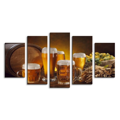 Cuadro decorativo Cervezas de Barril decoración para Comedores, Restaurantes y Bares 150x80cm 5 piezas