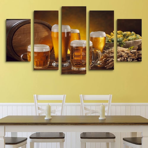 Cuadro decorativo Cervezas de Barril decoración para Comedores, Restaurantes y Bares 150x80cm 5 piezas