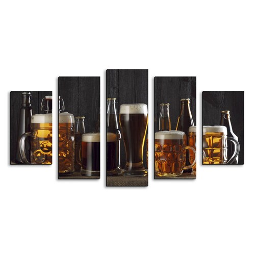 Cuadro decorativo Cervezas decoración para Comedores, Restaurantes y Bares 150x80cm 5 piezas