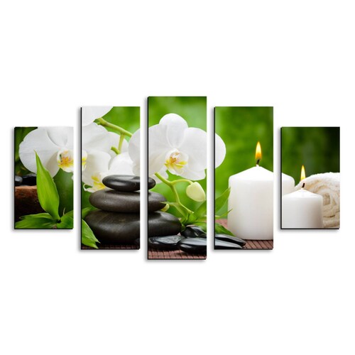 Cuadro decorativo Flores de Orquideas Blancas Decoración Zen Spa 150x80cm 5 piezas