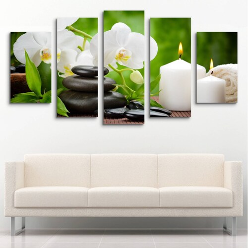 Cuadro decorativo Flores de Orquideas Blancas Decoración Zen Spa 150x80cm 5 piezas