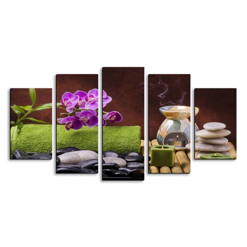 Cuadro decorativo Flores de Orquideas Decoración Zen Spa 150x80cm 5 piezas