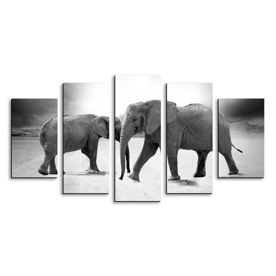 Cuadro decorativo Pareja de Elefantes moderno decoración 150x80cm 5 piezas