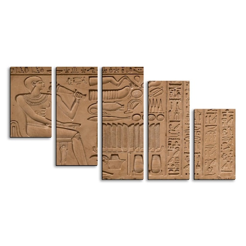 Cuadro decorativo Faraón Egipcio Geroglificos decoración 150x80cm 5 piezas