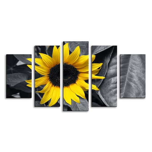 Cuadro decorativo Flor de Girasol Amarillo Estilo Minimalista moderno decoración 150x80cm 5 piezas