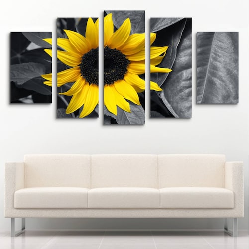 Cuadro decorativo Flor de Girasol Amarillo Estilo Minimalista moderno decoración 150x80cm 5 piezas