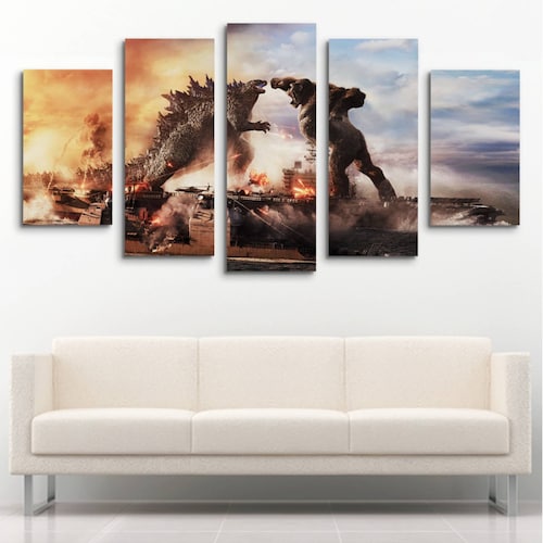 Cuadro decorativo King Kong VS Godzilla Pelicula moderno decoración 150x80cm 5 piezas